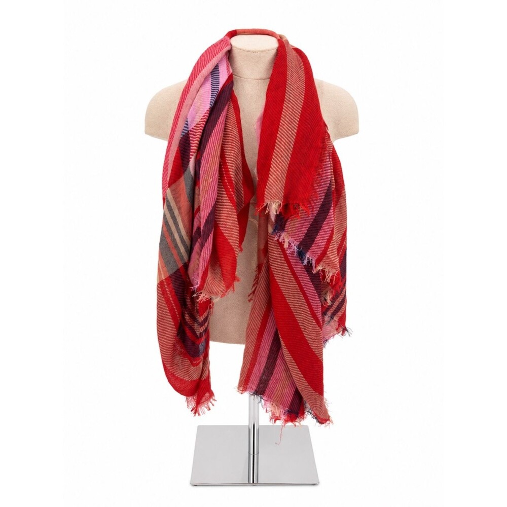 Collection Eighteen Red Multicolor Plaid Scarf Wrap Accessory Fringe